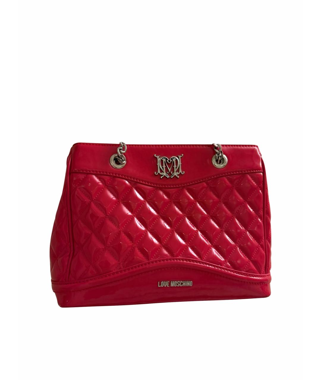 LOVE MOSCHINO Красная сумка с короткими ручками из лакированной кожи, фото 1