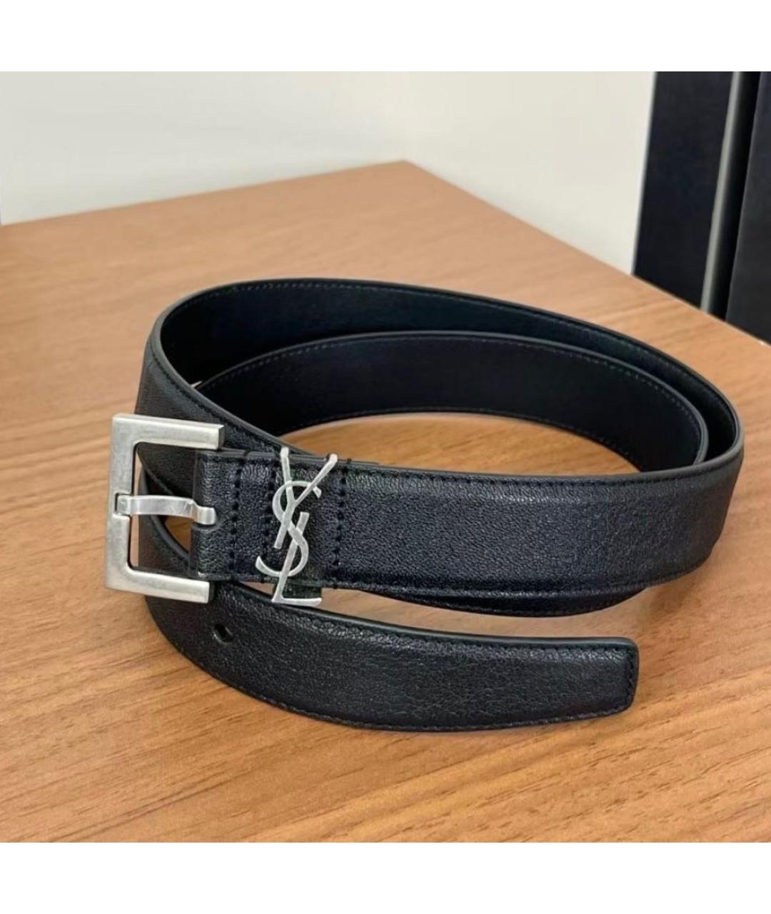 SAINT LAURENT Черный кожаный ремень, фото 3