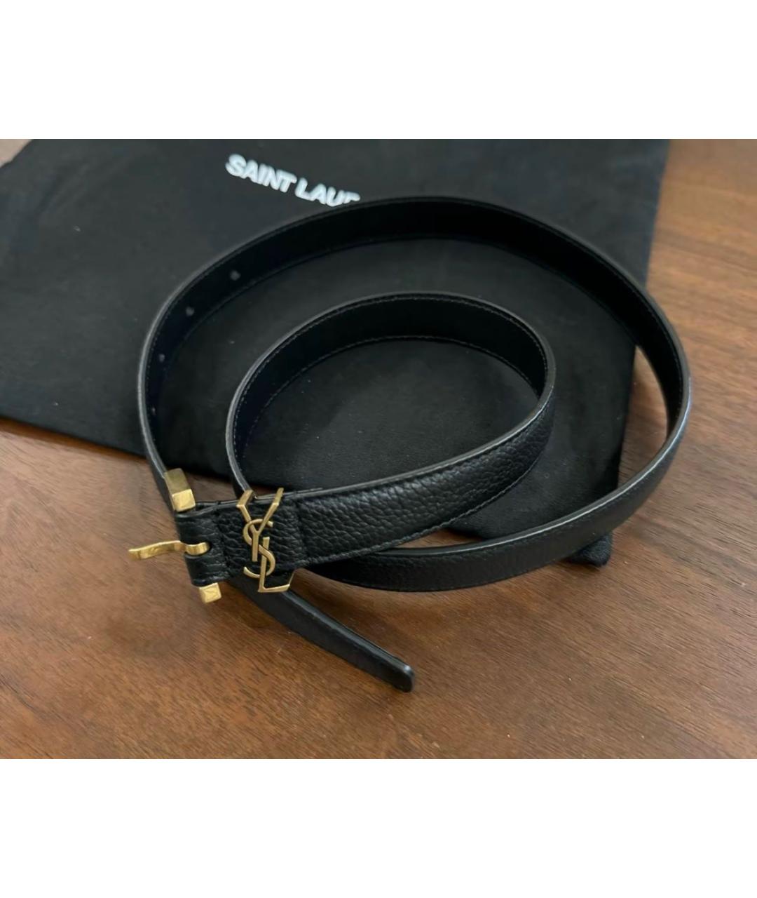 SAINT LAURENT Черный кожаный ремень, фото 3