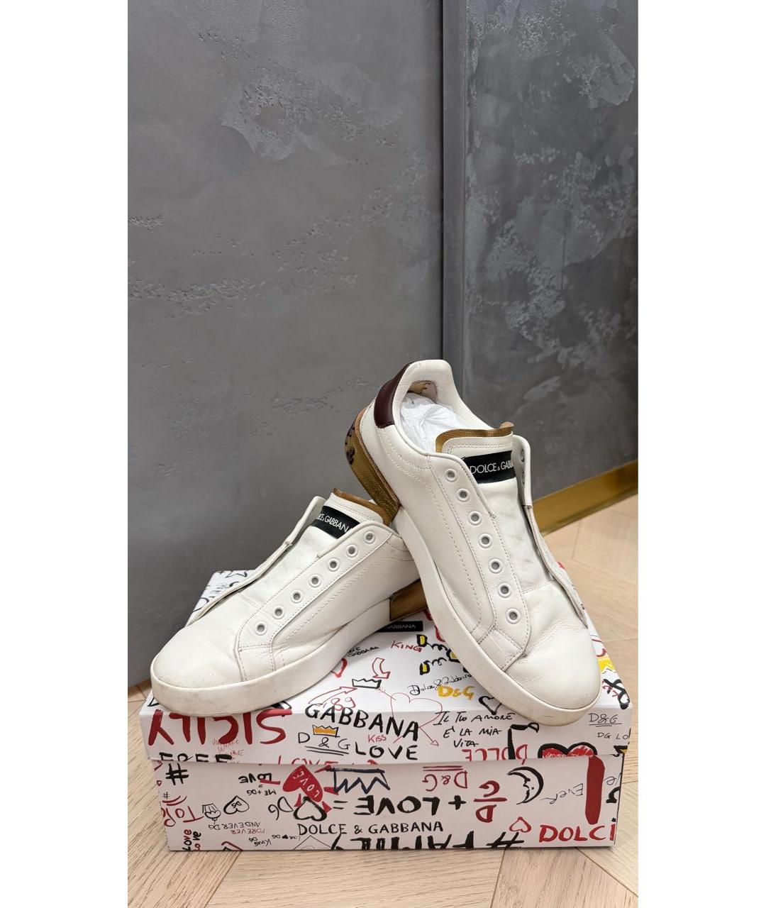 DOLCE&GABBANA Белые кожаные низкие кроссовки / кеды, фото 8