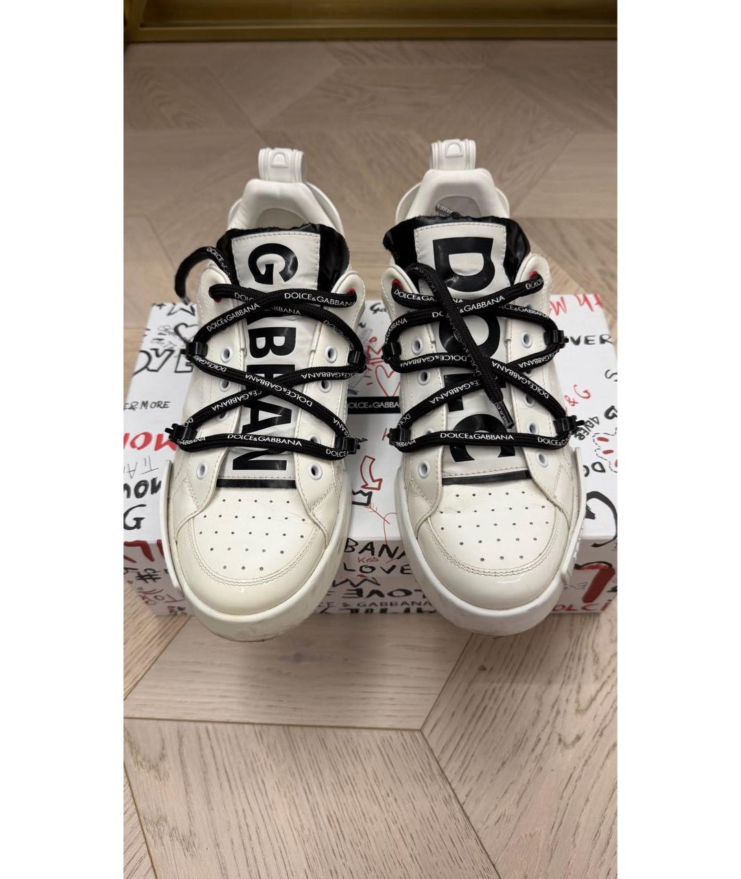 DOLCE&GABBANA Белые кожаные низкие кроссовки / кеды, фото 2