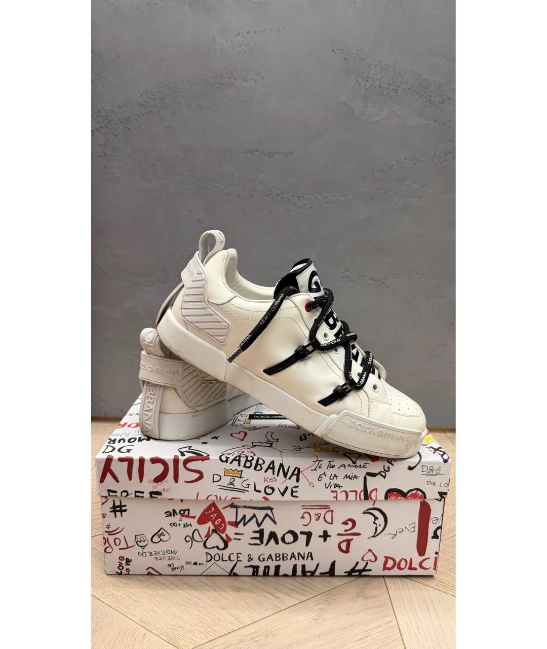 DOLCE&GABBANA Белые кожаные низкие кроссовки / кеды, фото 7