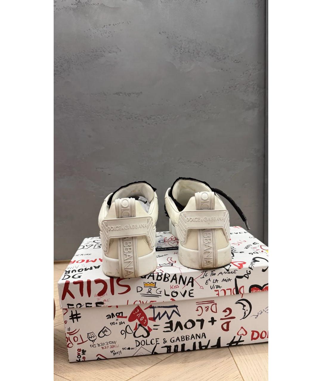 DOLCE&GABBANA Белые кожаные низкие кроссовки / кеды, фото 4