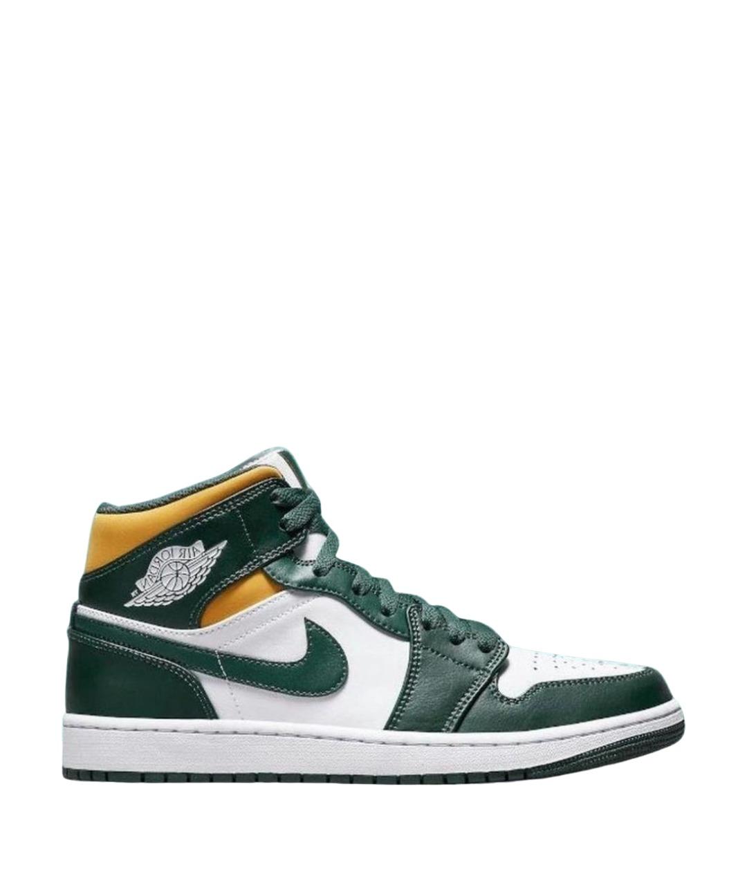 JORDAN Зеленые кожаные высокие кроссовки / кеды, фото 1