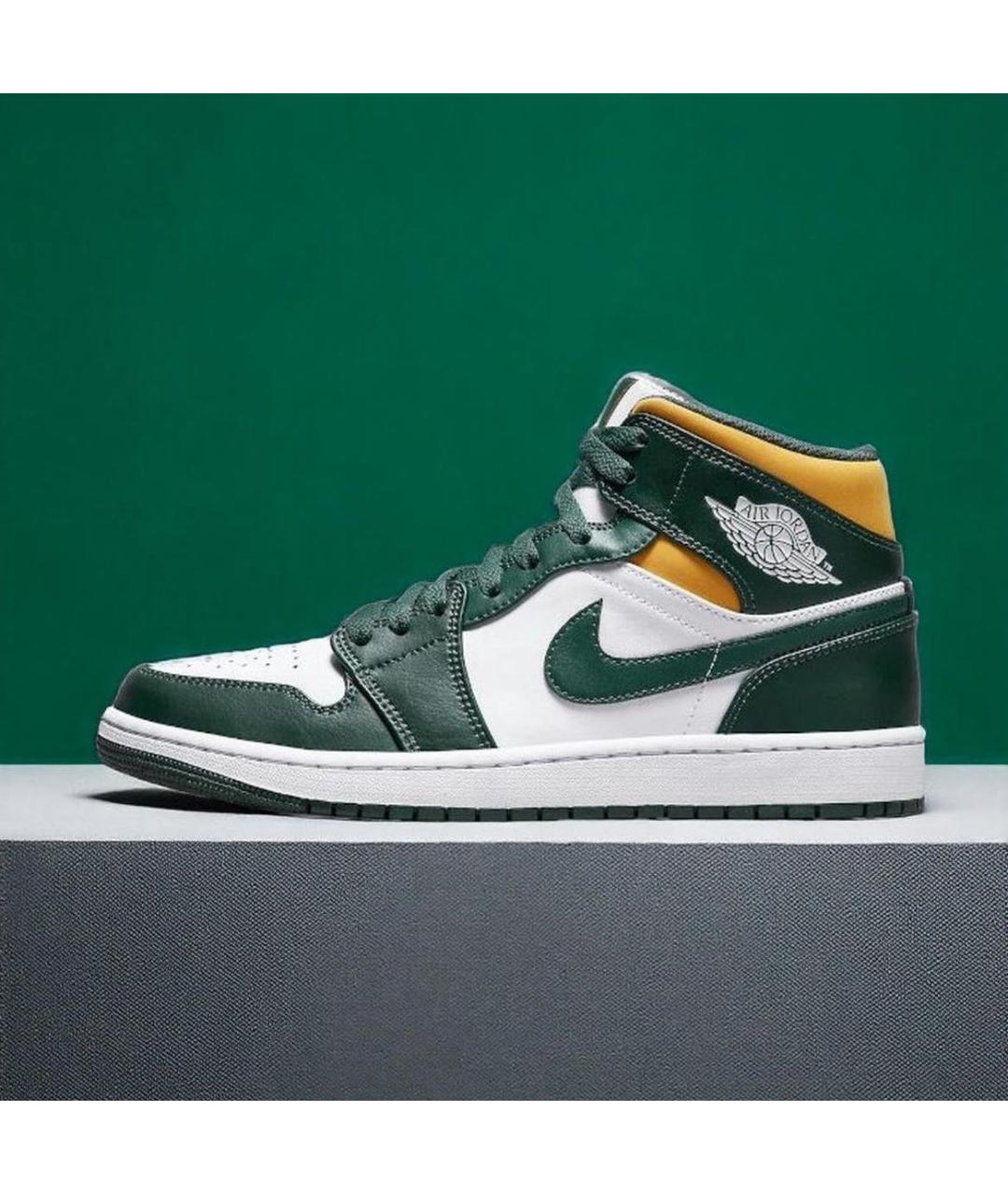 JORDAN Зеленые кожаные высокие кроссовки / кеды, фото 9