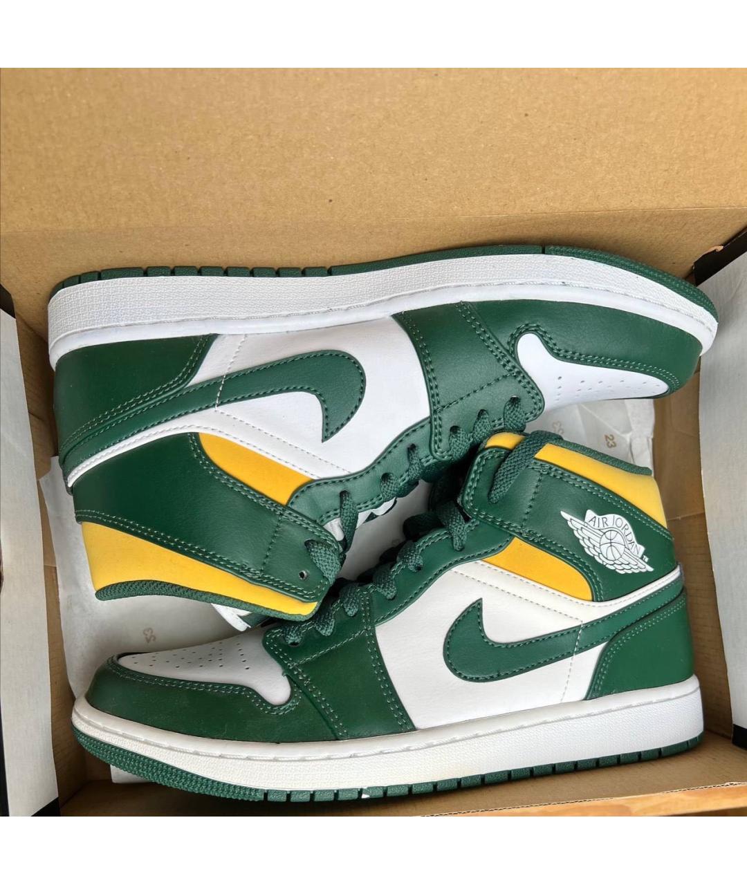 JORDAN Зеленые кожаные высокие кроссовки / кеды, фото 6