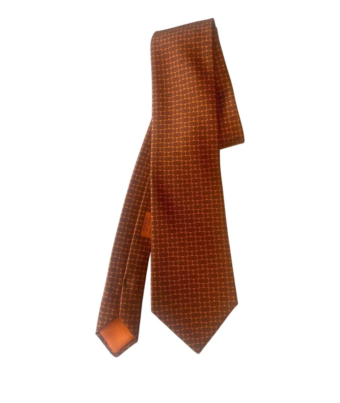 HERMES Оранжевый шелковый галстук, фото 1