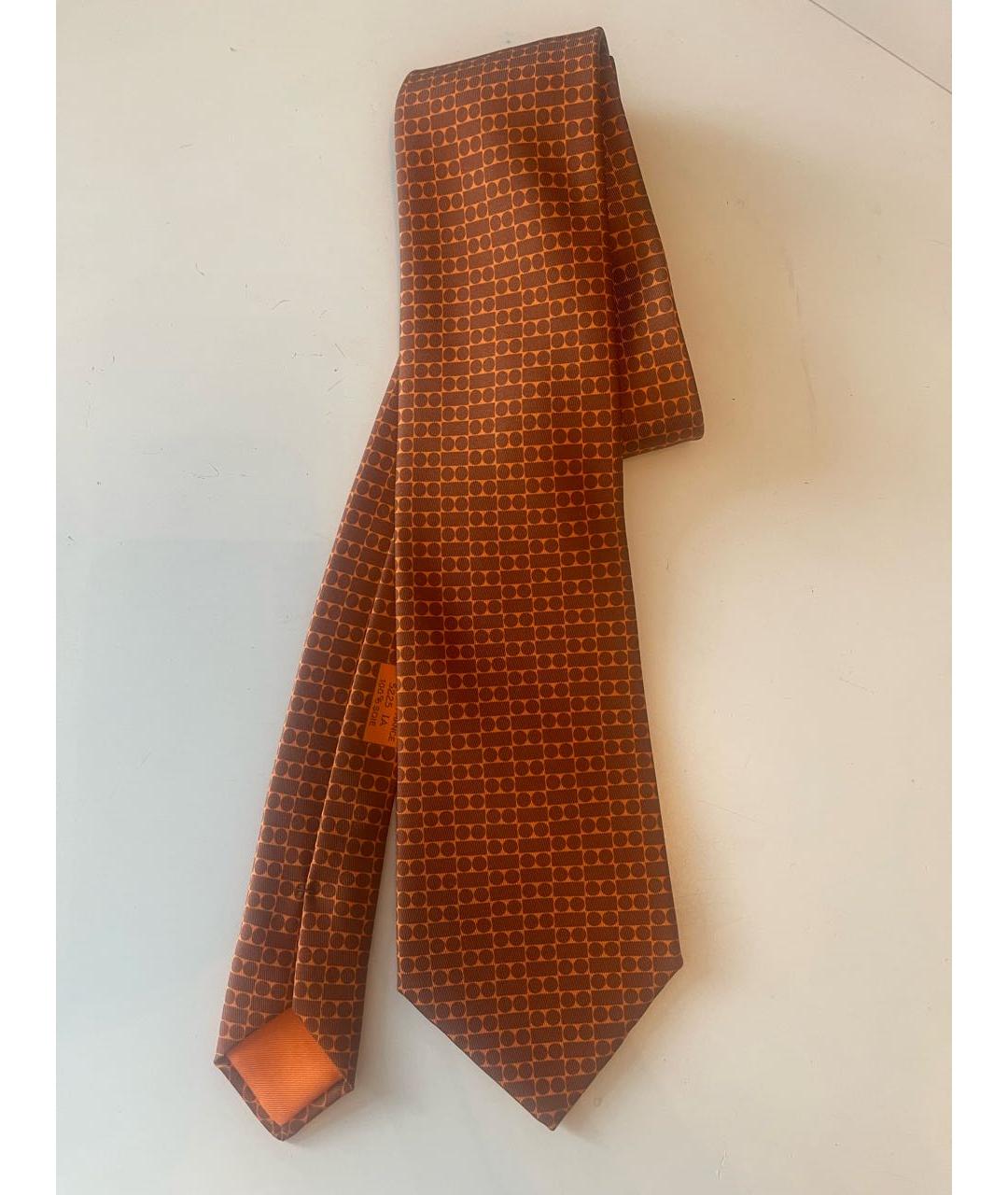 HERMES Оранжевый шелковый галстук, фото 4