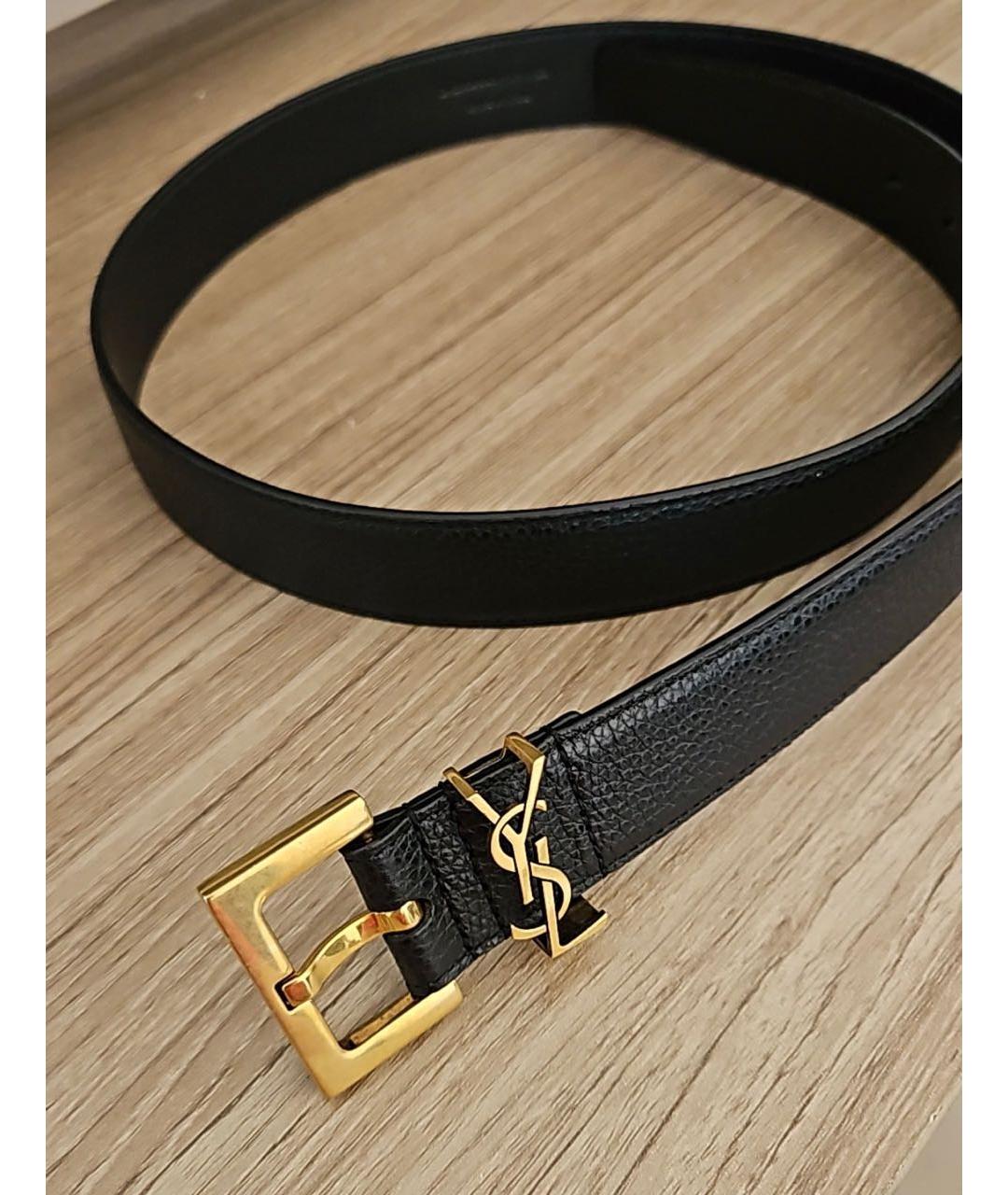 SAINT LAURENT Черный кожаный ремень, фото 3