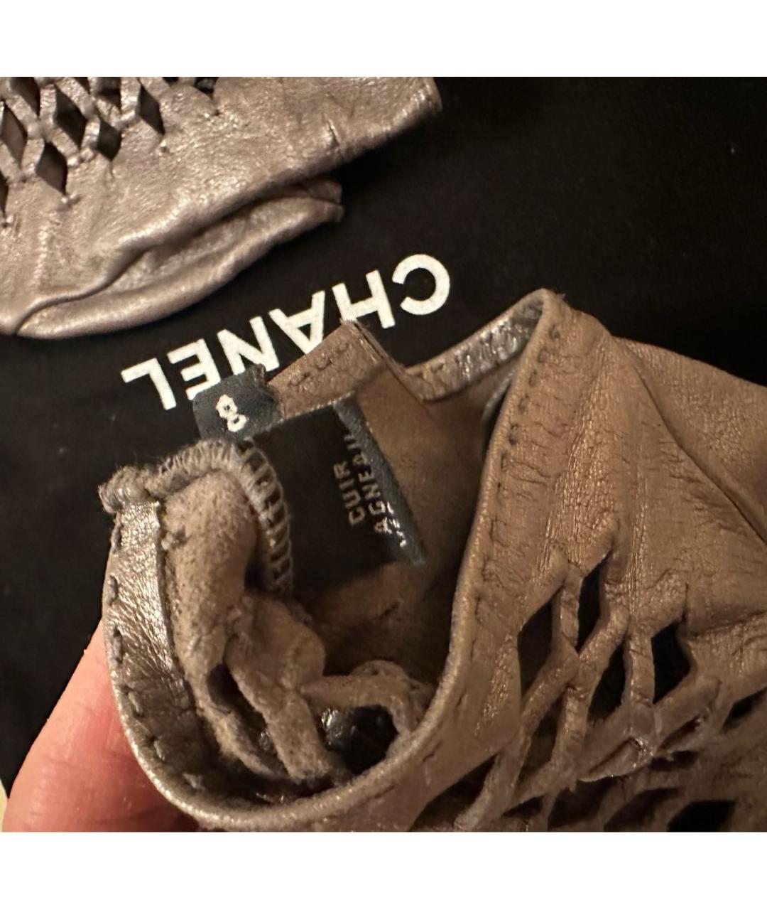 CHANEL Серебряные кожаные митенки, фото 5