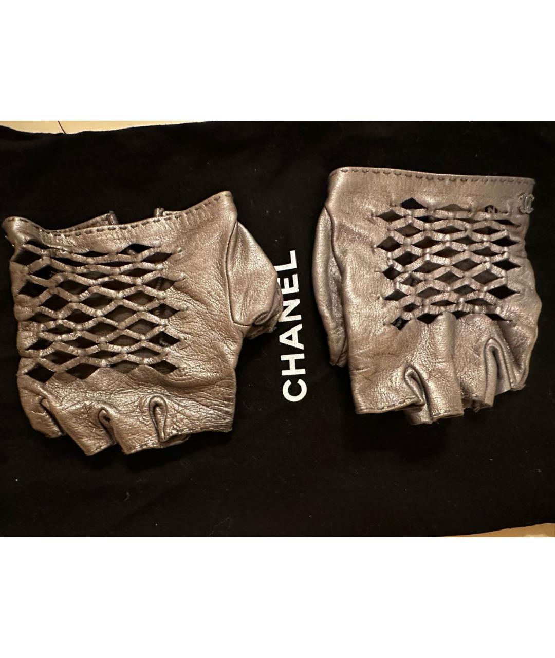 CHANEL Серебряные кожаные митенки, фото 6