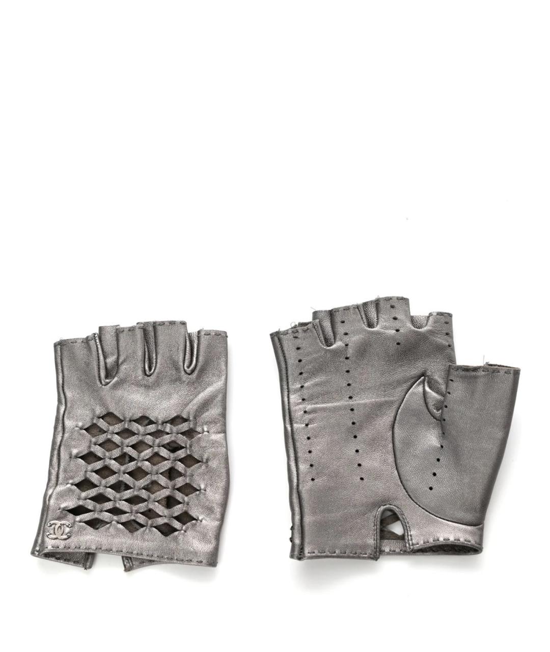 CHANEL Серебряные кожаные митенки, фото 1