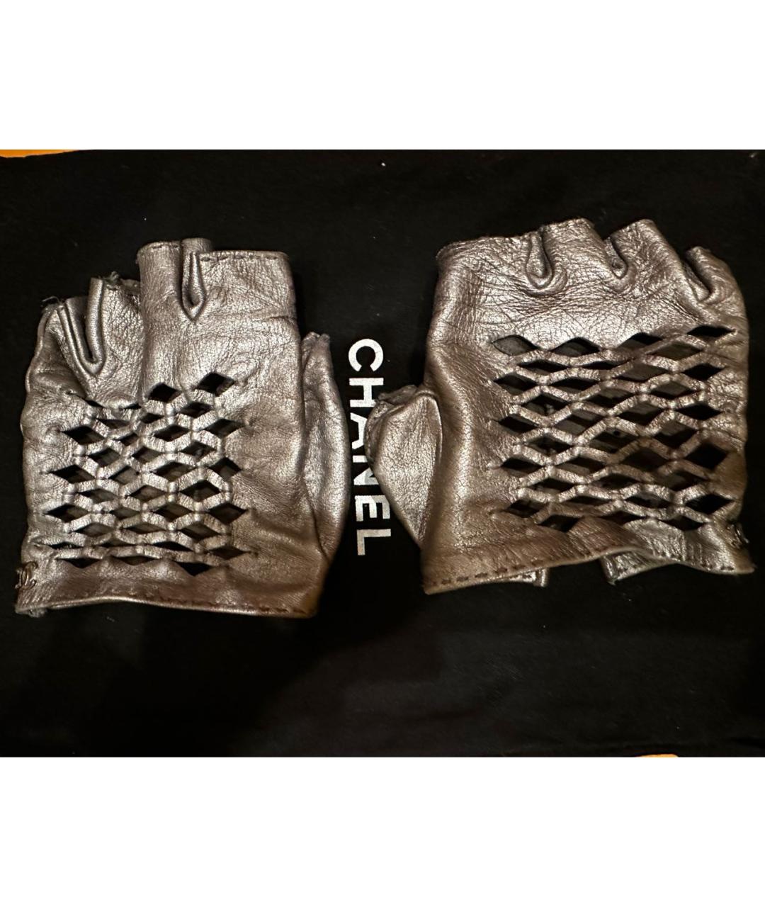 CHANEL Серебряные кожаные митенки, фото 4