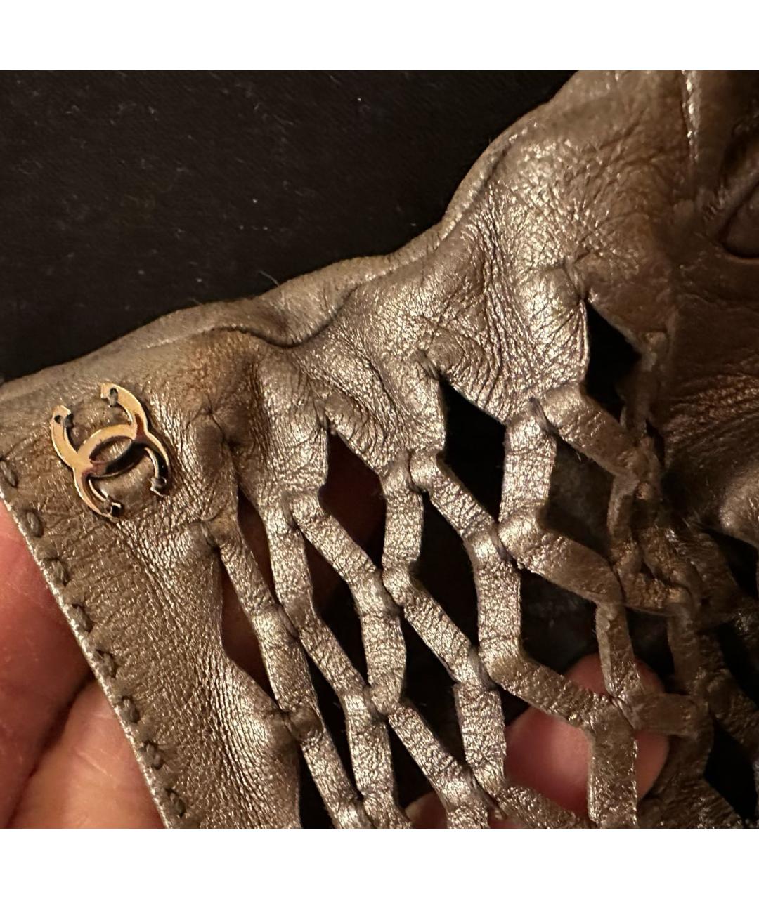 CHANEL Серебряные кожаные митенки, фото 3