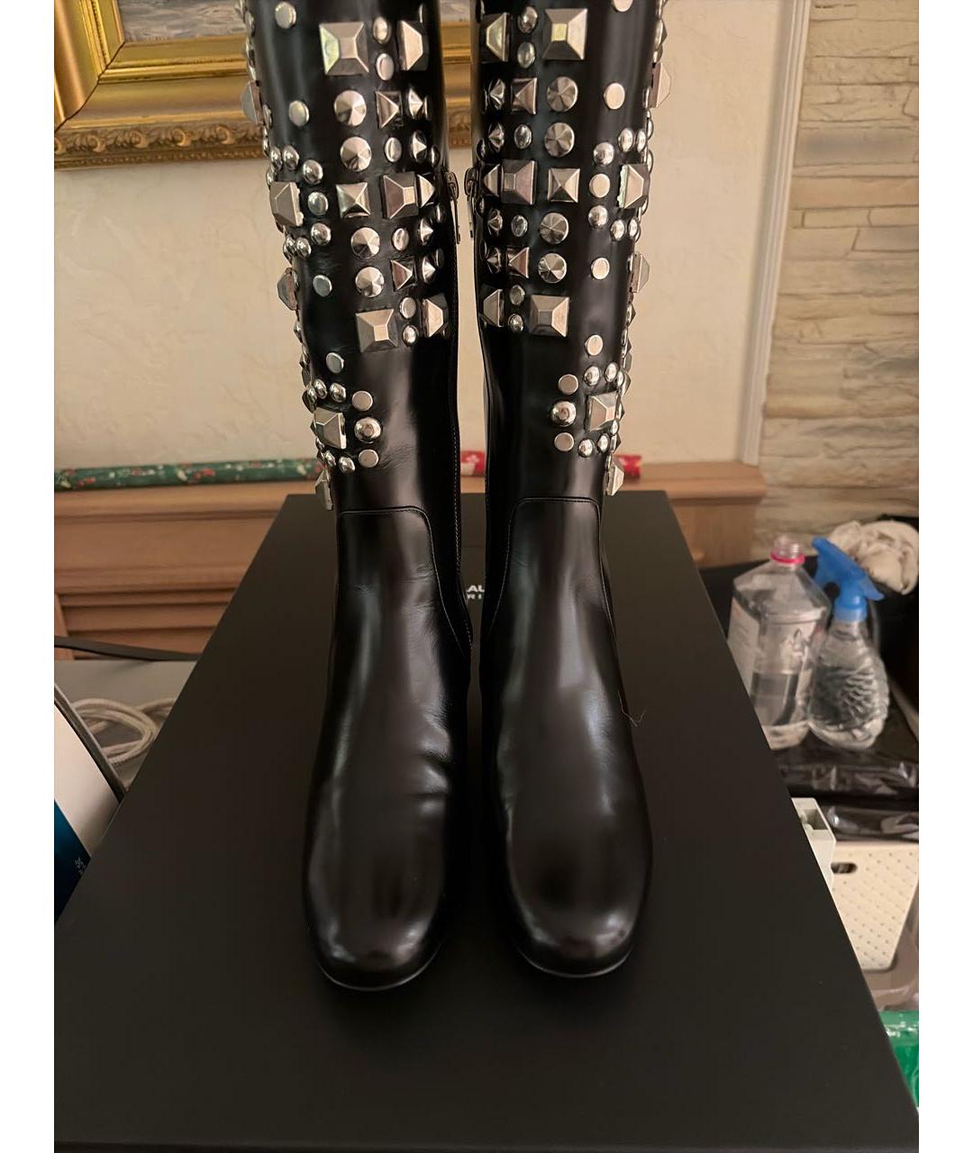 SAINT LAURENT Черные кожаные сапоги, фото 2