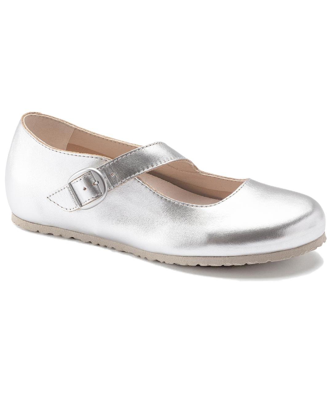 BIRKENSTOCK Серебряные кожаные балетки, фото 1