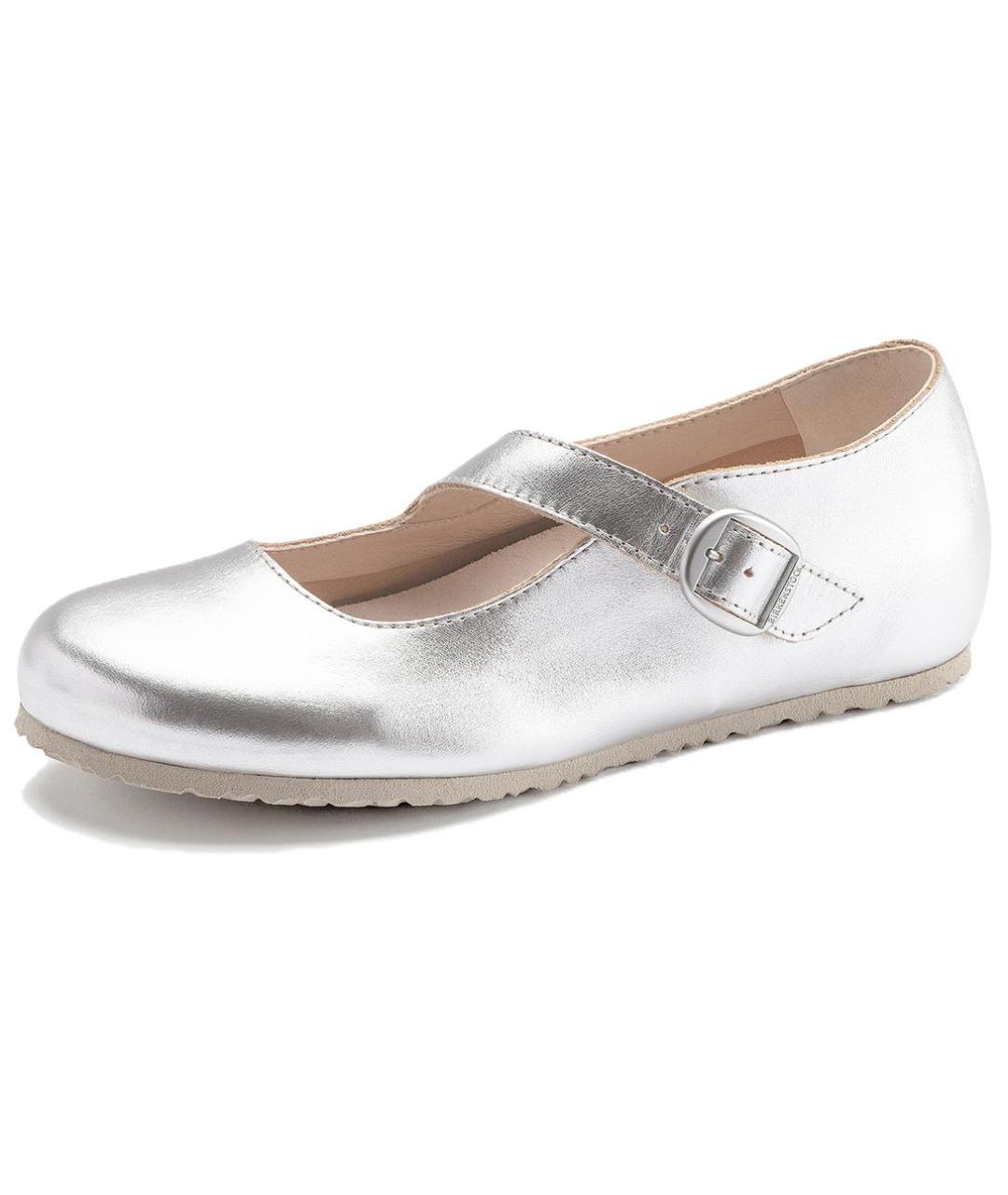 BIRKENSTOCK Серебряные кожаные балетки, фото 2