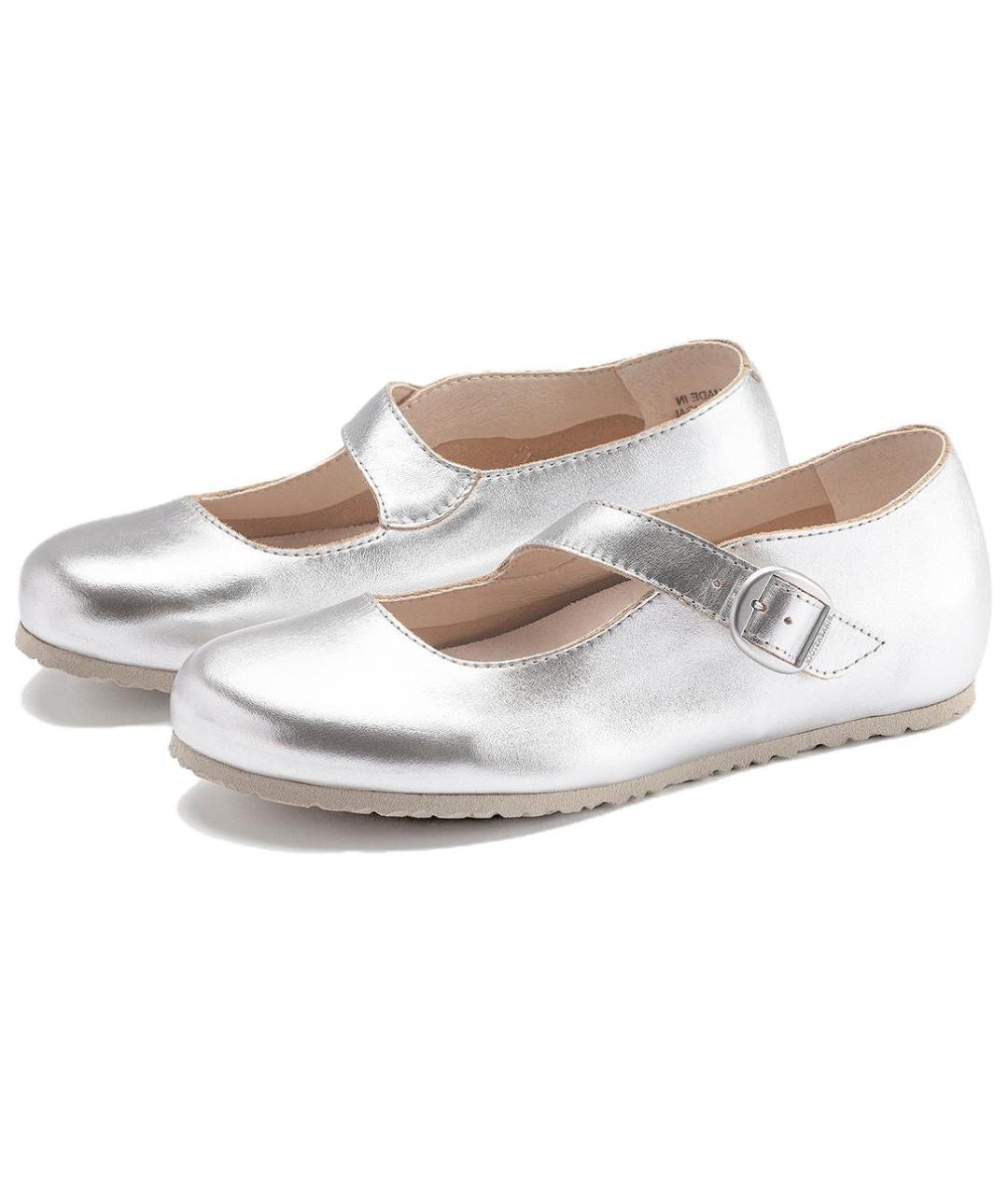 BIRKENSTOCK Серебряные кожаные балетки, фото 3