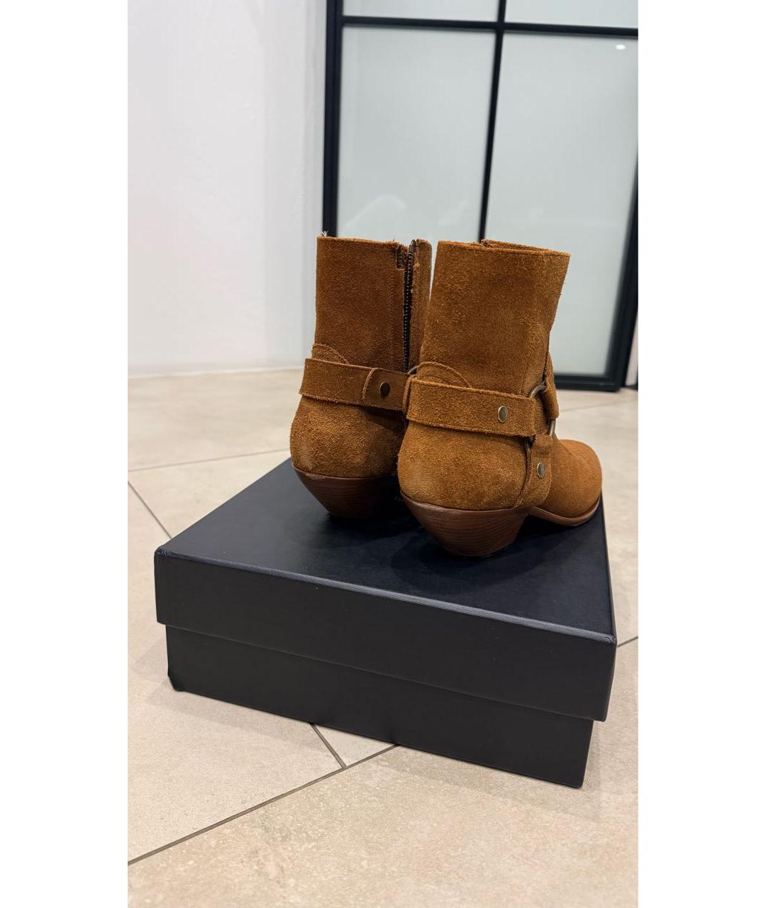SAINT LAURENT Коричневые замшевые ботильоны, фото 5