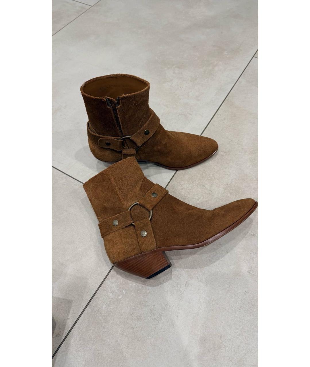 SAINT LAURENT Коричневые замшевые ботильоны, фото 9