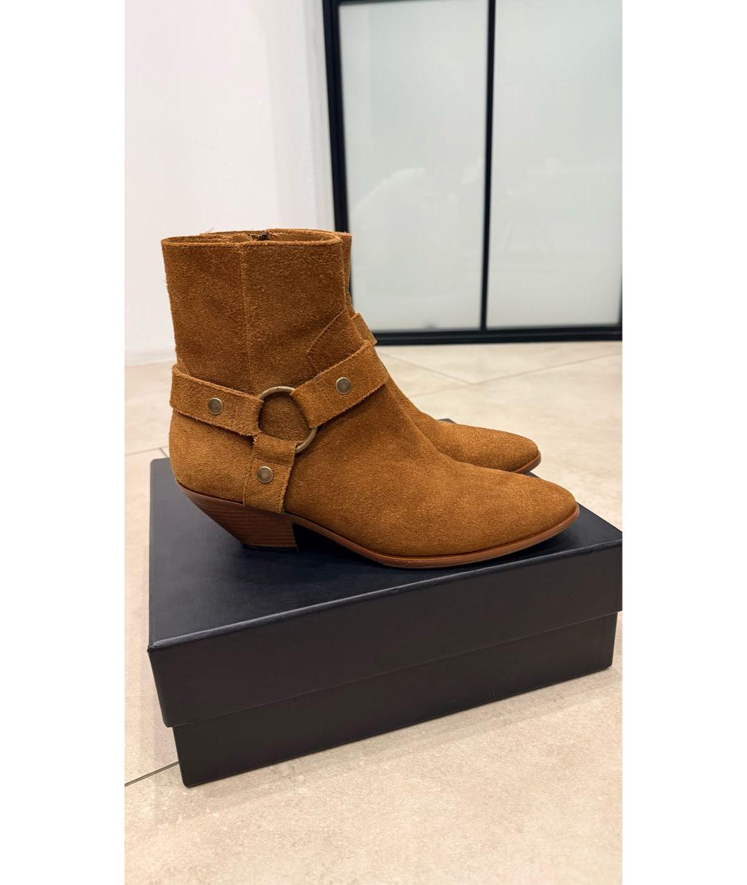 SAINT LAURENT Коричневые замшевые ботильоны, фото 2