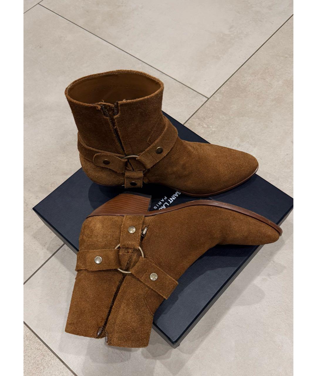 SAINT LAURENT Коричневые замшевые ботильоны, фото 6