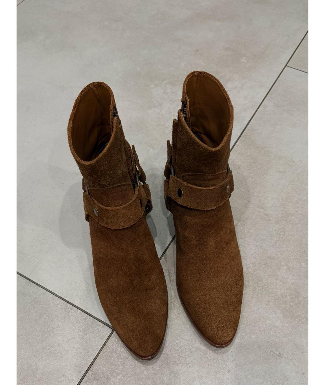 SAINT LAURENT Коричневые замшевые ботильоны, фото 3