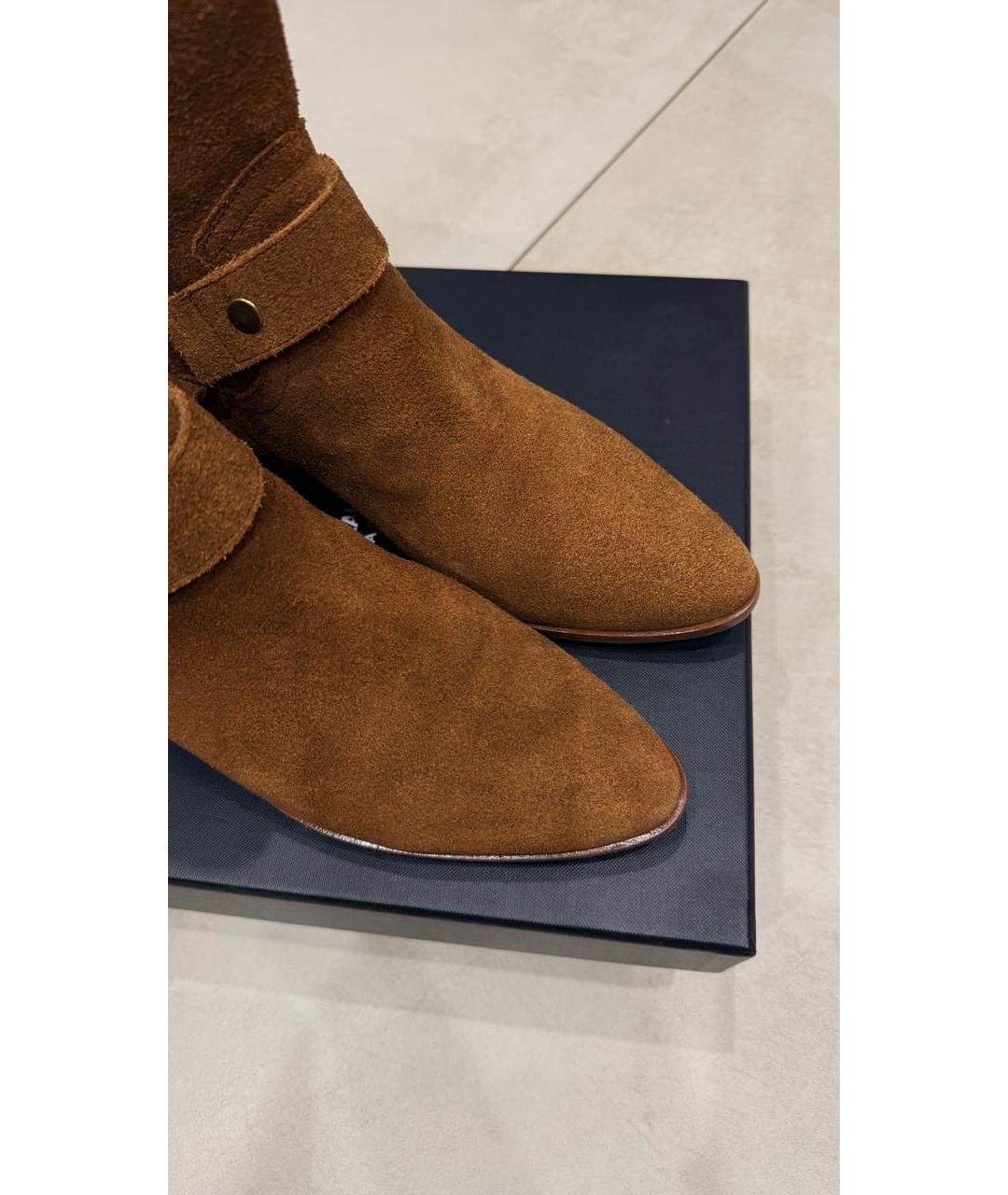SAINT LAURENT Коричневые замшевые ботильоны, фото 7