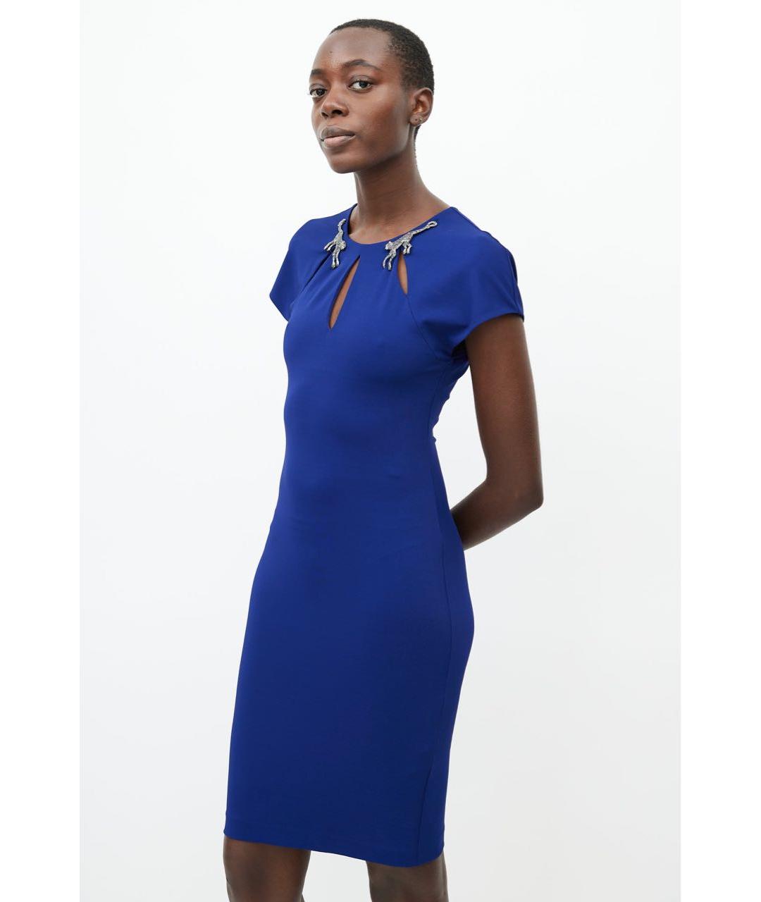 ROBERTO CAVALLI Синее вискозное коктейльное платье, фото 5