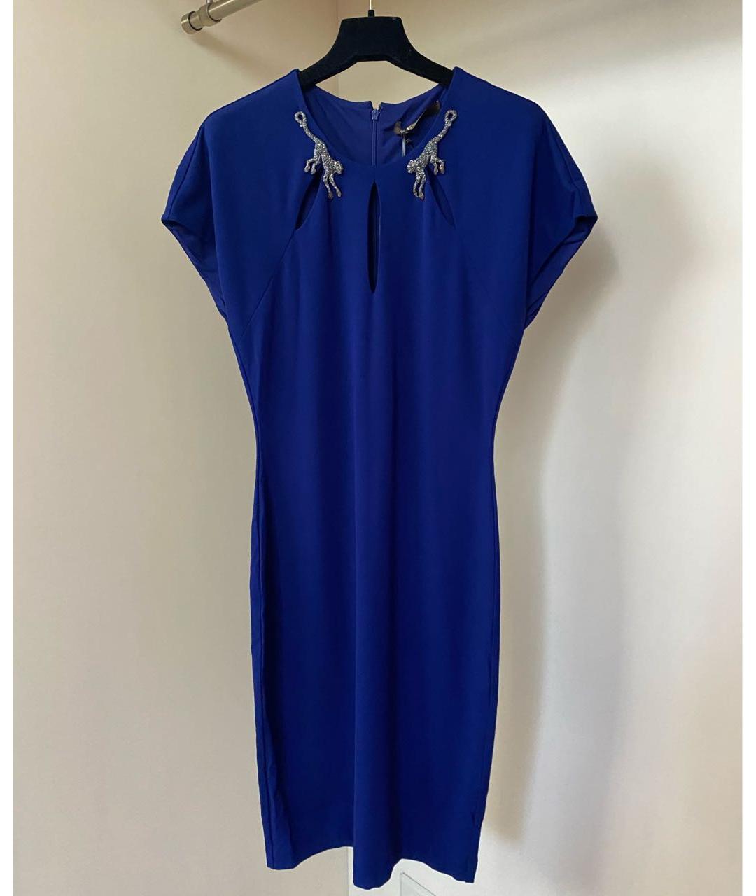 ROBERTO CAVALLI Синее вискозное коктейльное платье, фото 9