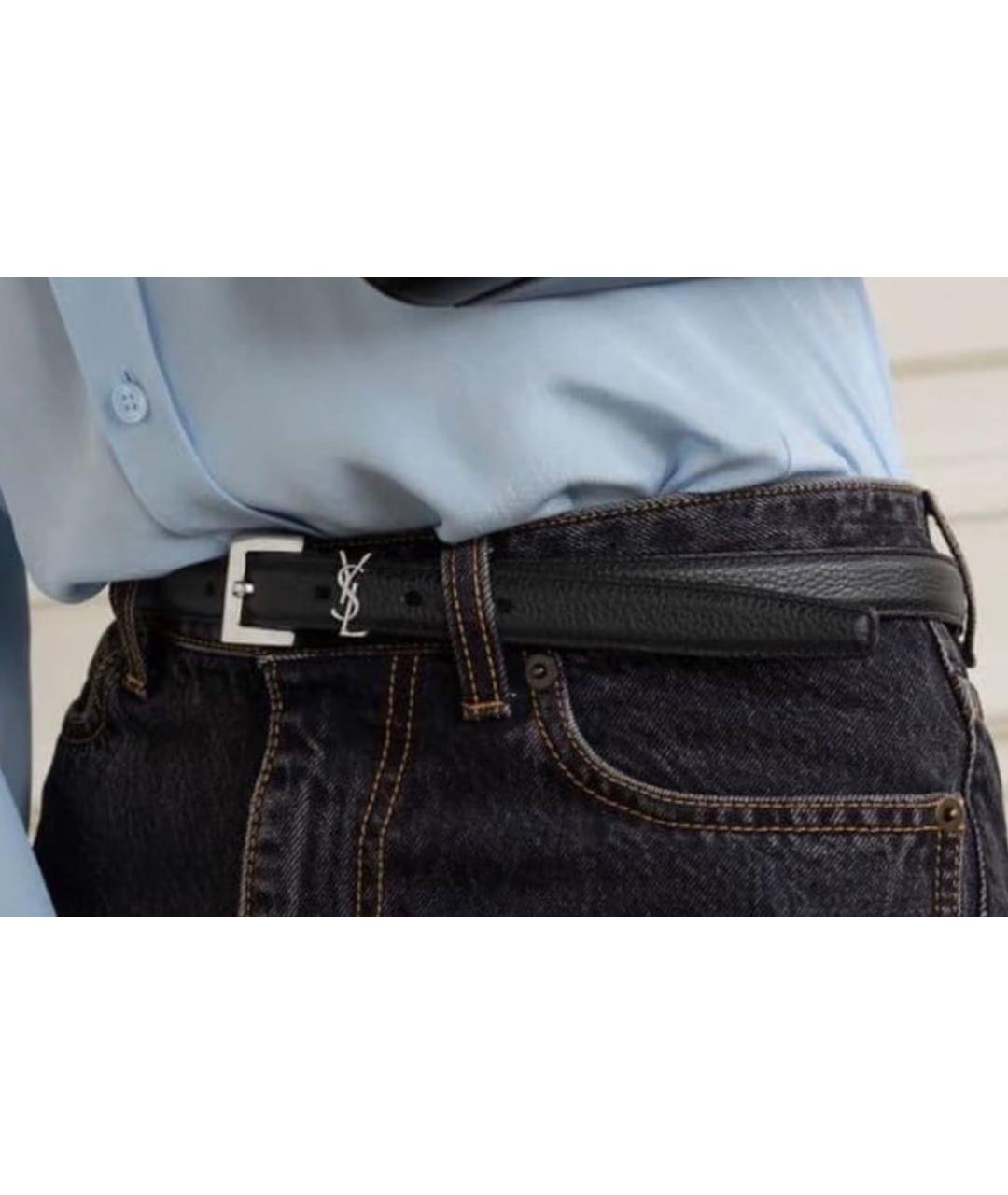 SAINT LAURENT Черный кожаный ремень, фото 3