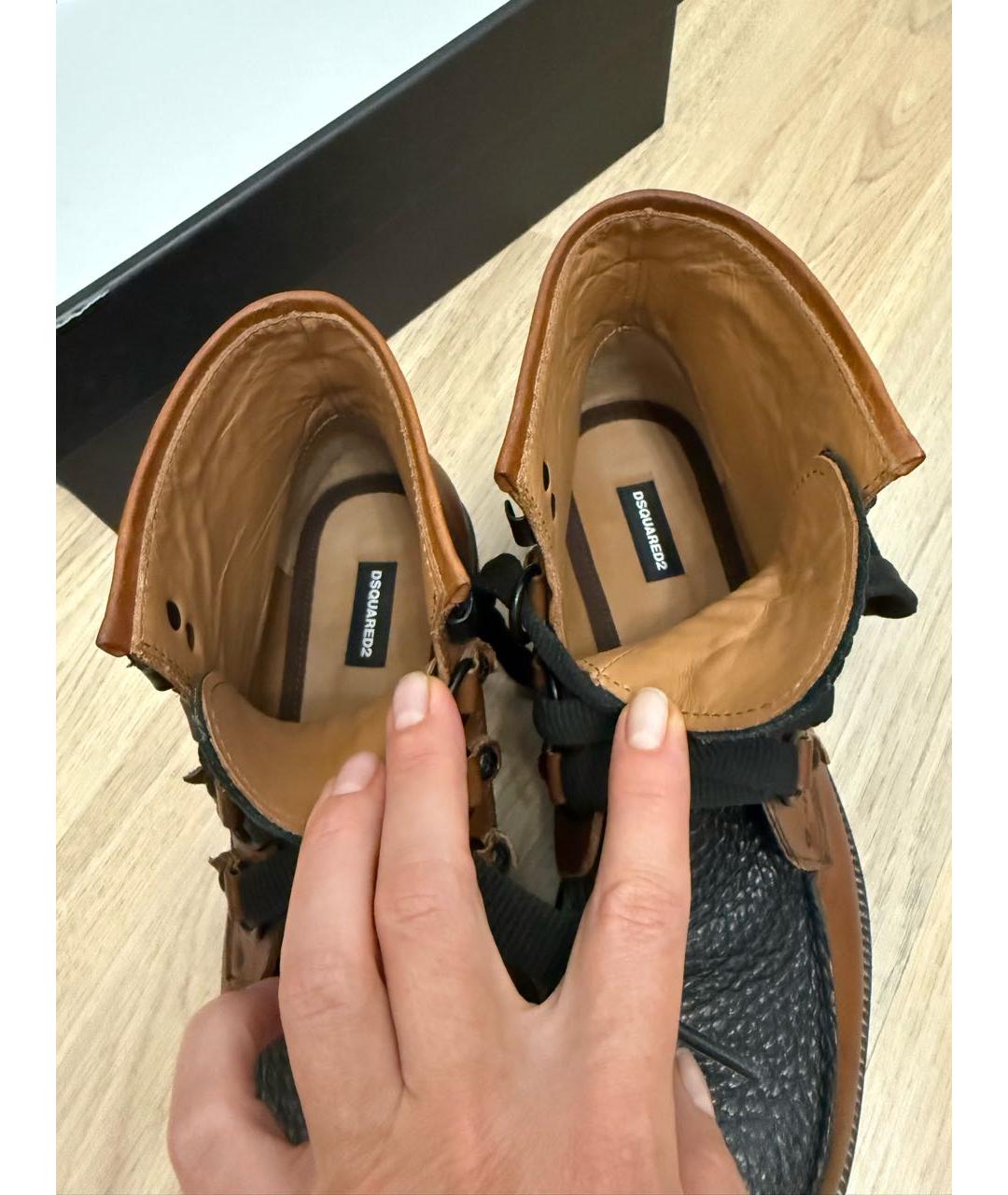 DSQUARED2 Коричневые кожаные высокие ботинки, фото 3