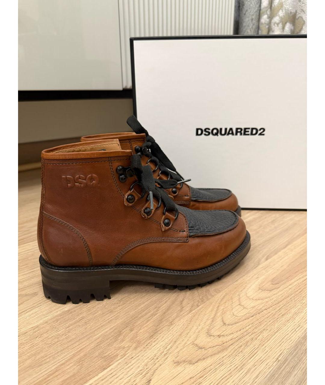 DSQUARED2 Коричневые кожаные высокие ботинки, фото 9