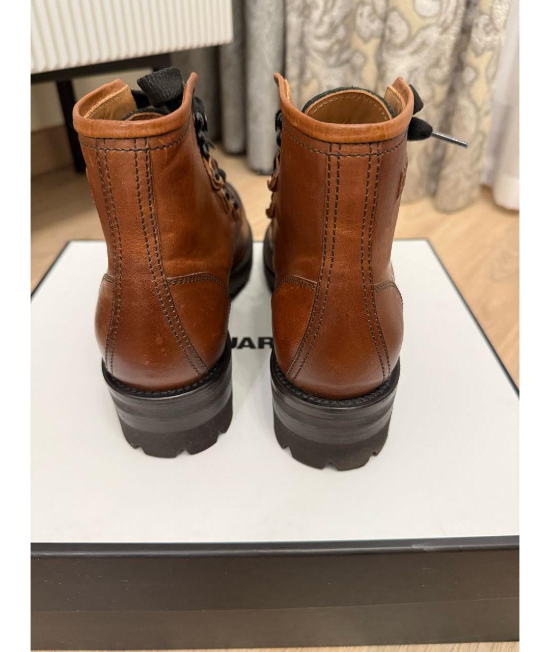 DSQUARED2 Коричневые кожаные высокие ботинки, фото 4