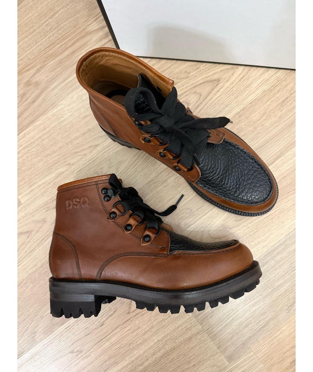 DSQUARED2 Коричневые кожаные высокие ботинки, фото 7