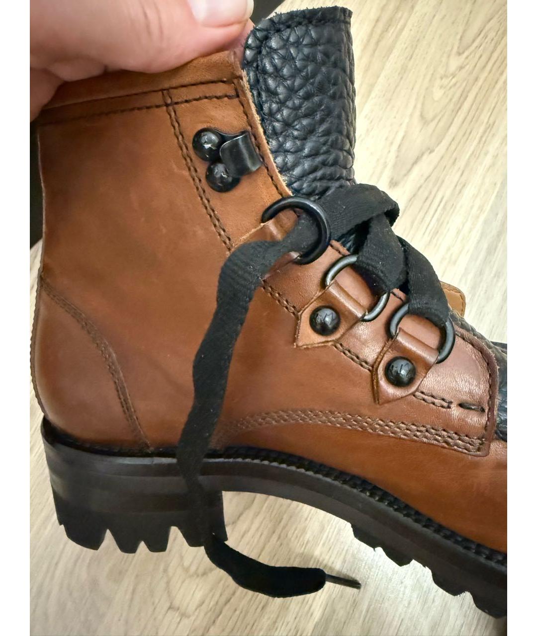 DSQUARED2 Коричневые кожаные высокие ботинки, фото 6