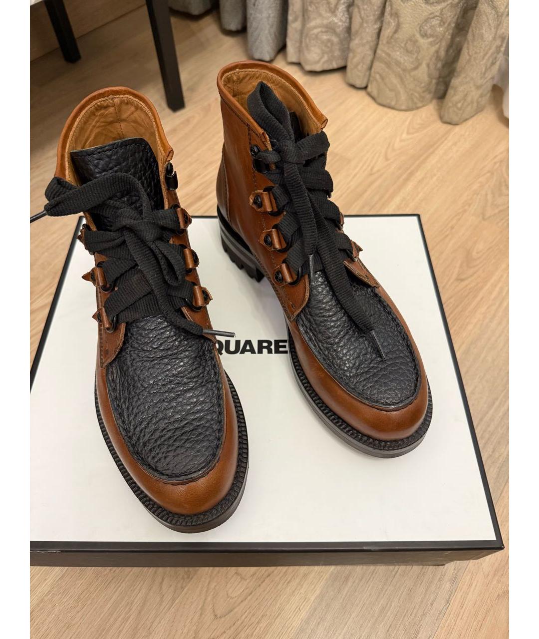 DSQUARED2 Коричневые кожаные высокие ботинки, фото 2