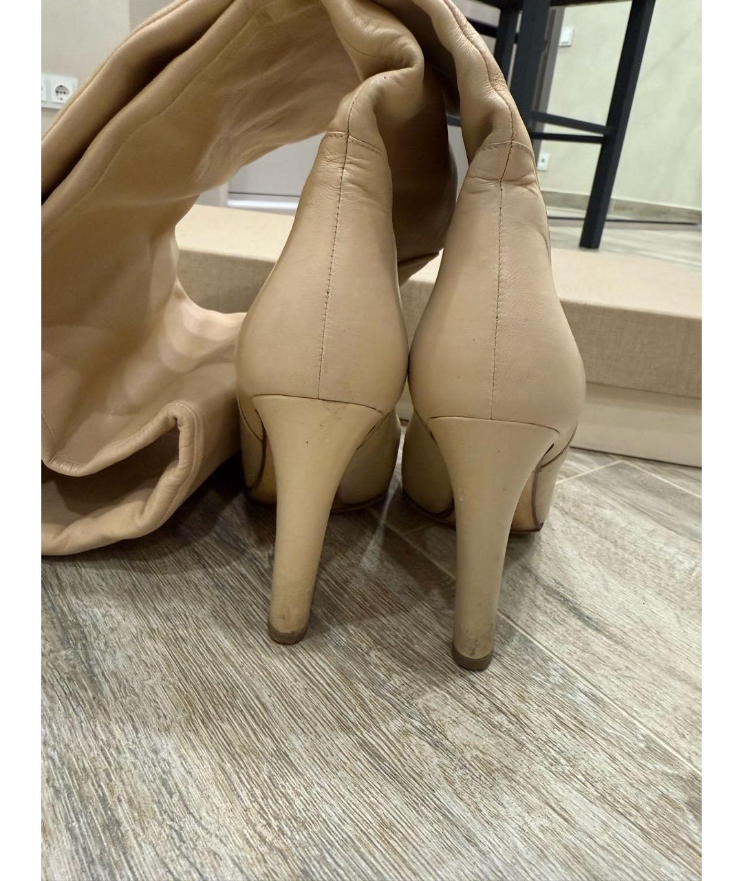 FRANCESCO RUSSO Бежевые кожаные ботфорты, фото 4