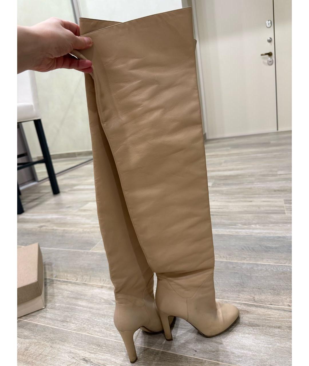 FRANCESCO RUSSO Бежевые кожаные ботфорты, фото 5