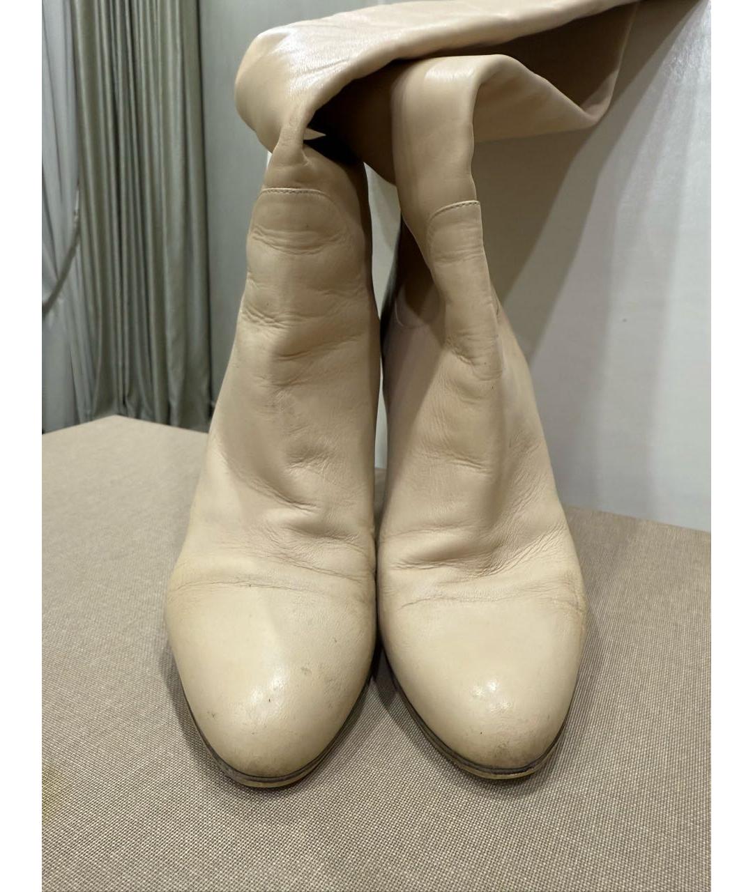 FRANCESCO RUSSO Бежевые кожаные ботфорты, фото 2