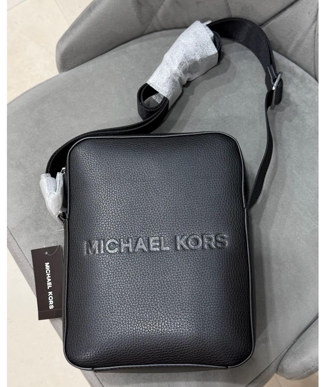 MICHAEL KORS Черная кожаная барсетка, фото 6