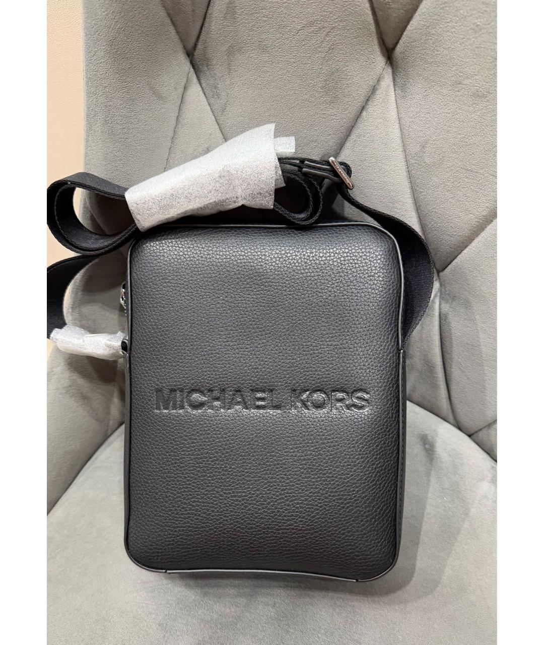MICHAEL KORS Черная кожаная барсетка, фото 2