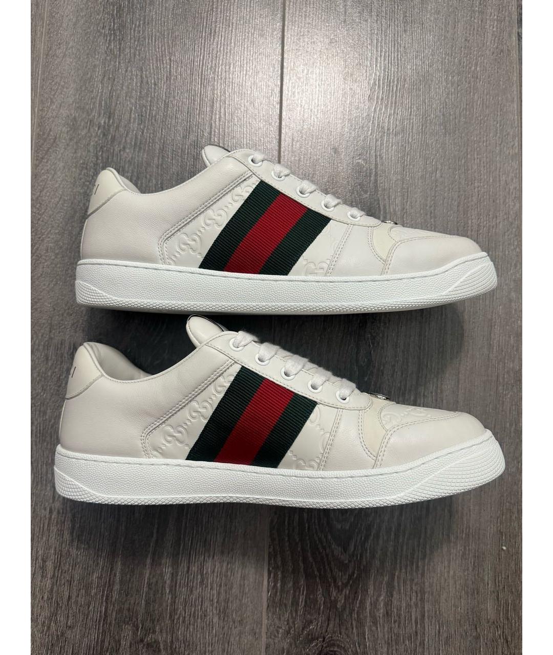 GUCCI Белые кожаные низкие кроссовки / кеды, фото 5