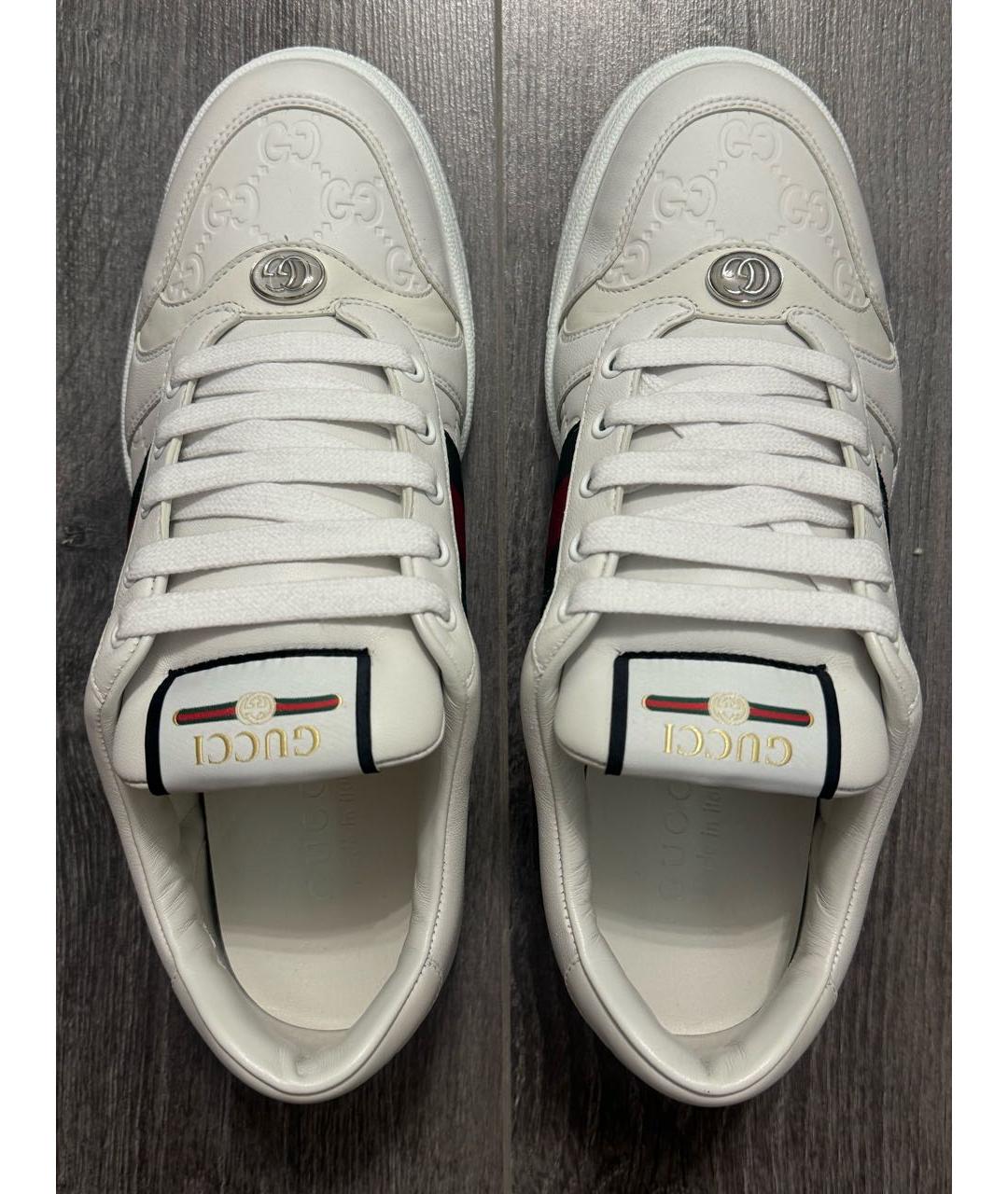 GUCCI Белые кожаные низкие кроссовки / кеды, фото 3