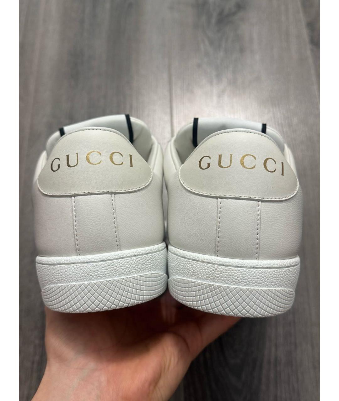 GUCCI Белые кожаные низкие кроссовки / кеды, фото 4