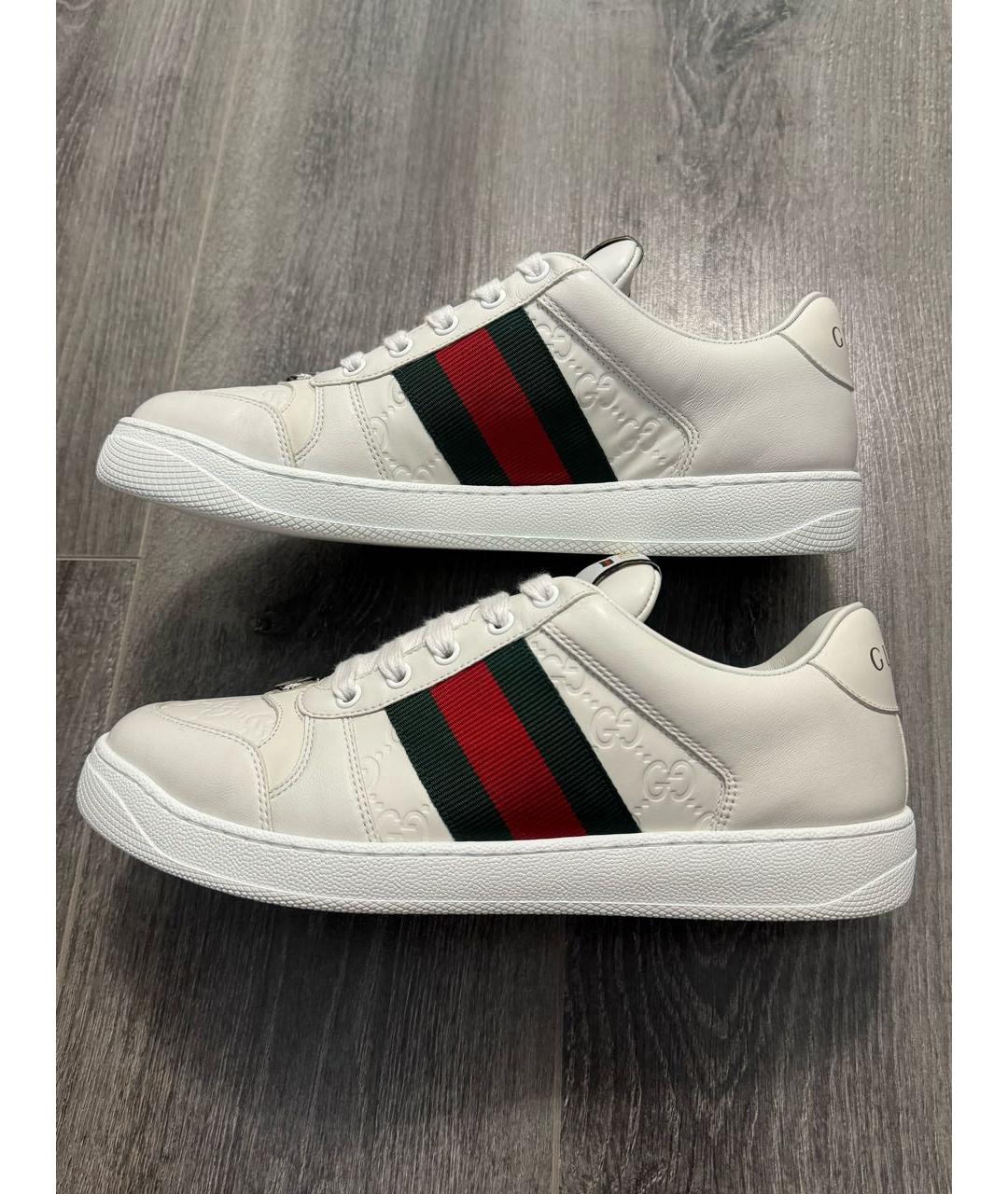 GUCCI Белые кожаные низкие кроссовки / кеды, фото 9