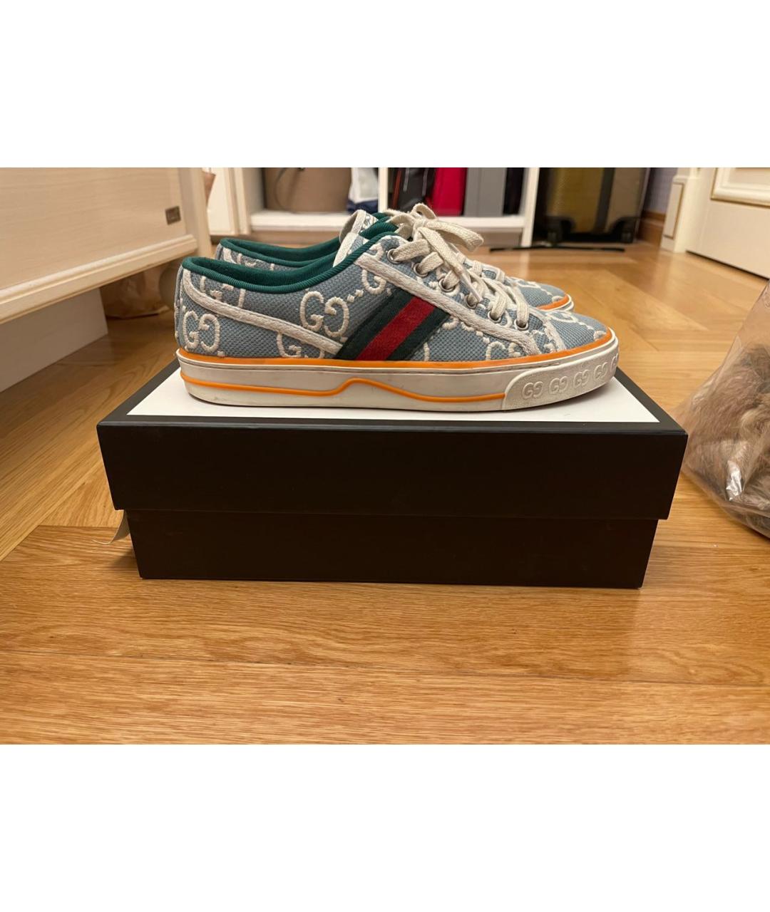 GUCCI Голубые текстильные кеды, фото 4