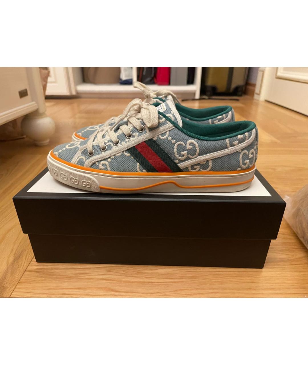 GUCCI Голубые текстильные кеды, фото 5