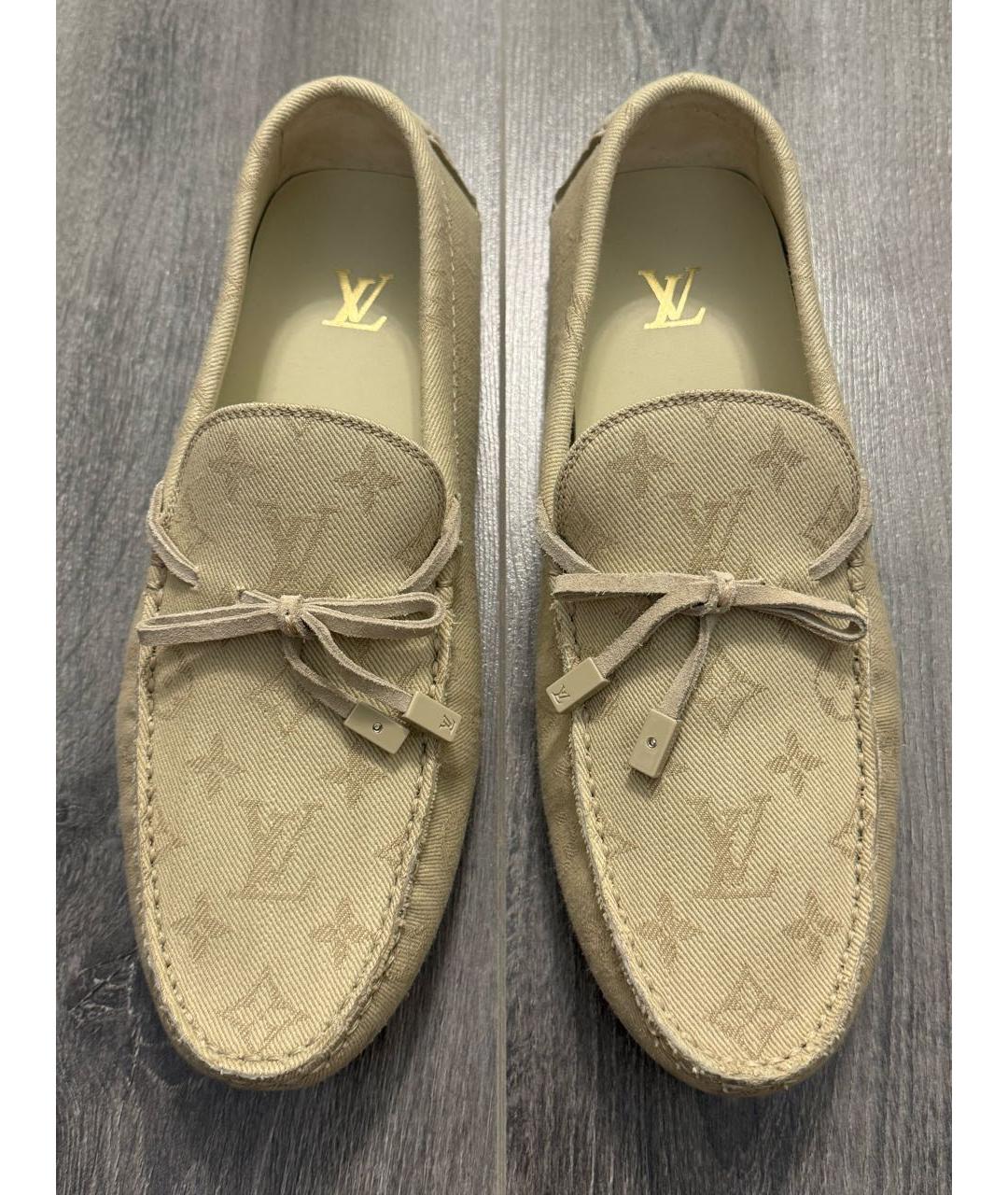 LOUIS VUITTON Бежевые текстильные мокасины, фото 2