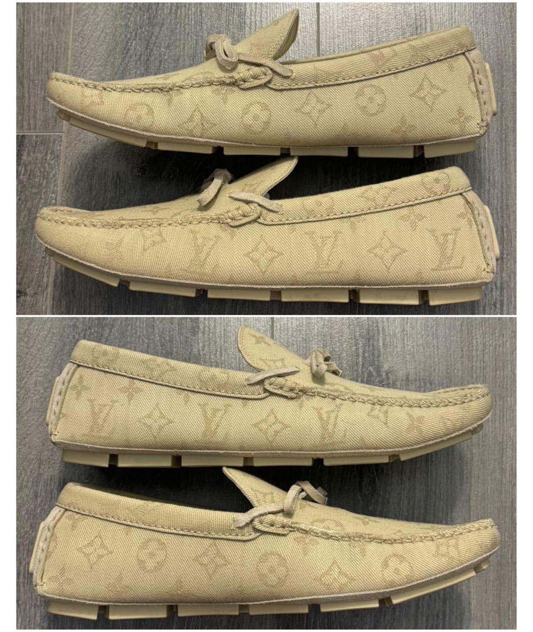 LOUIS VUITTON Бежевые текстильные мокасины, фото 9